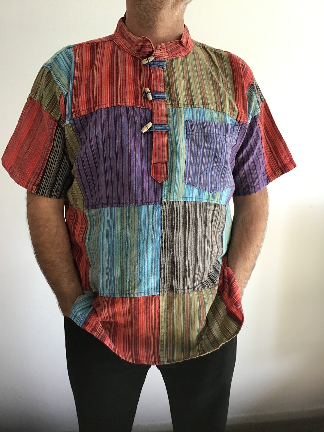 Man- Holiday ,patchwork ,shirt ,hippie, Boho, Festival