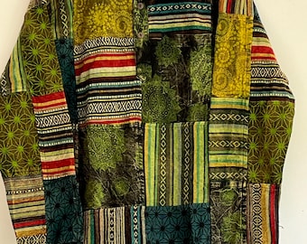 Mens Patchwork Shirt: Handmade Cotton Hippie Boho Festival Top