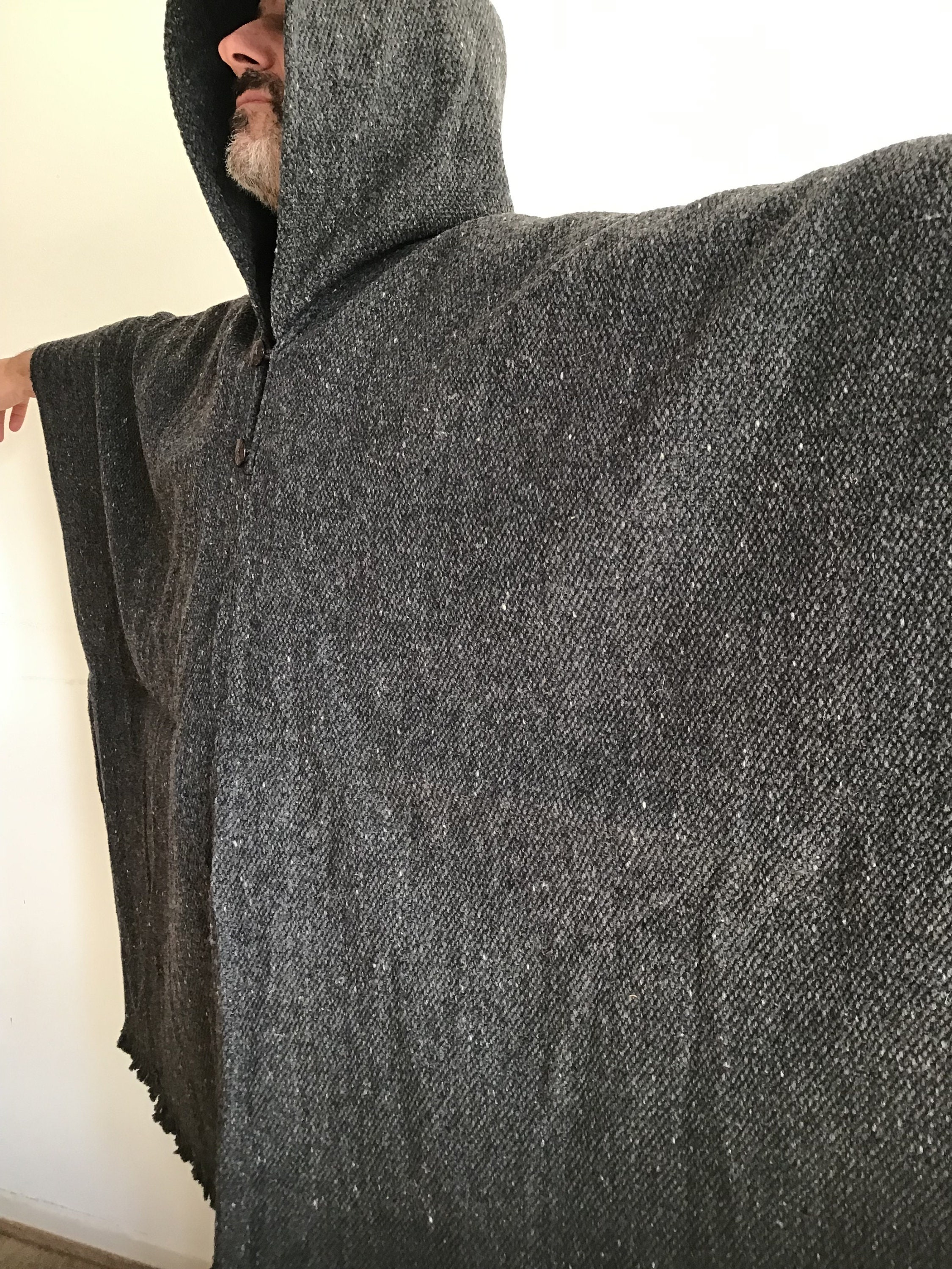 Grey Wool, Poncho Men's, Unisex, Tight Knit Heavy Original