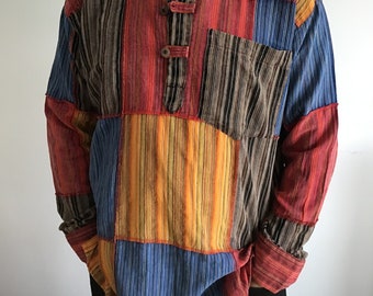 Uomo: vacanze, patchwork, camicia, hippie, boho, festival, top