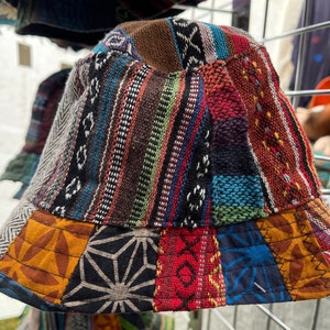 Handmade Hemp Patchwork Bucket Hat: Nepal Festival Sun Hat