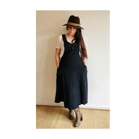 Women Strap Dress Cotton Linen Casual Loose Dungaree Suspender Long Dress