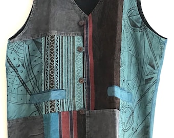 Colorful Men&#39;s Boho Waistcoat: Organic Himalayan Cotton, Fair Trade