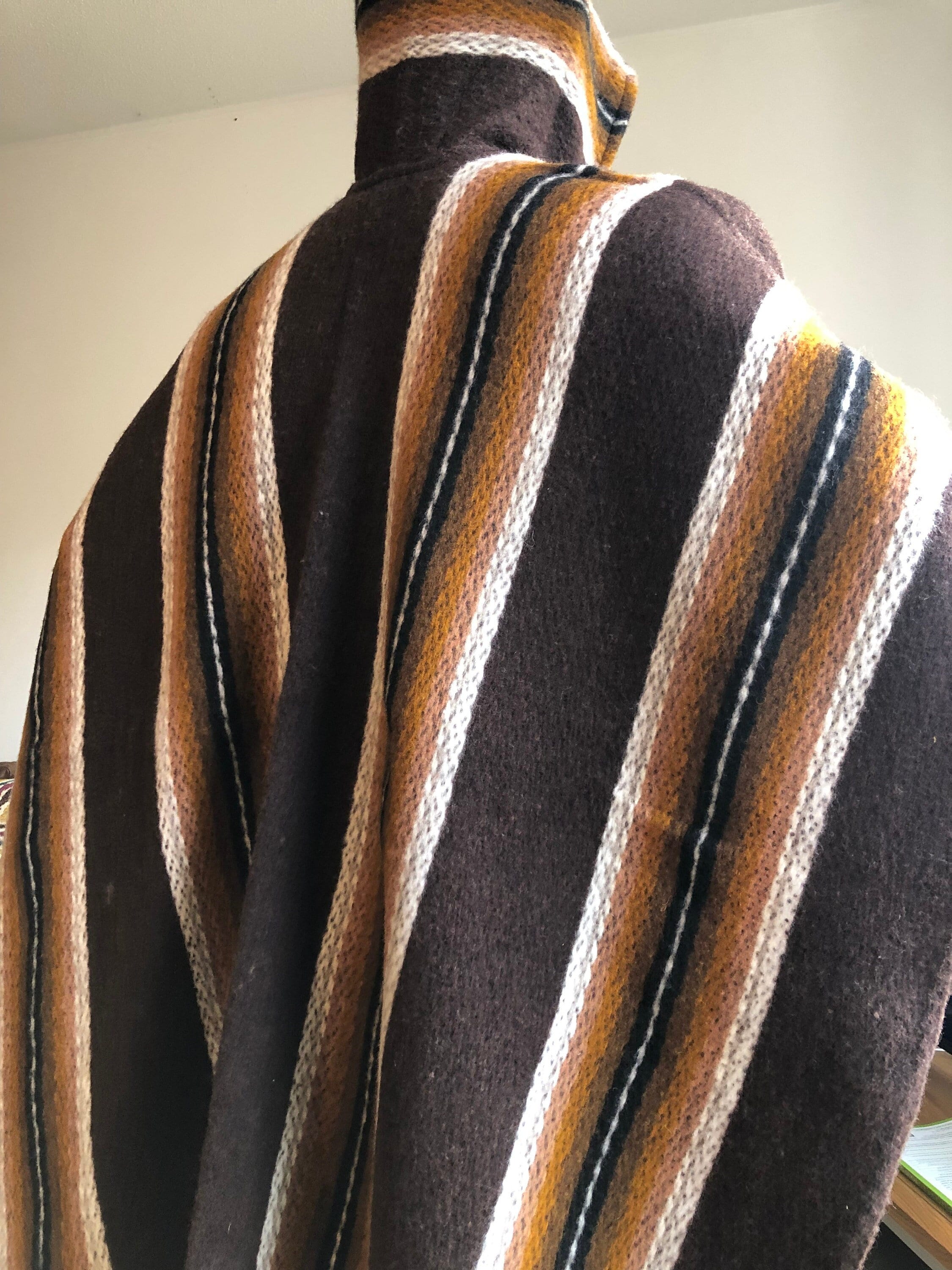 Handwoven Sheep Wool Poncho: Hooded South American Fair Trade Cape