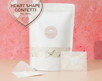 Hart bruiloft confetti-set | Biologisch afbreekbaar rijstpapier, velijn enveloppen en stickers, 50-100 gasten