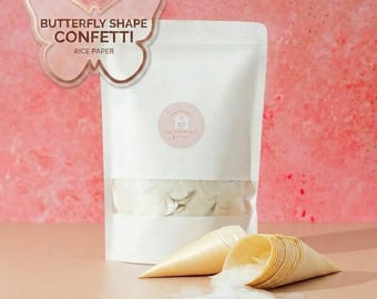 White Butterfly Confetti with Wood Cones | Biodegradable Wedding Toss Kit, Eco-Friendly, 50–100 Guests