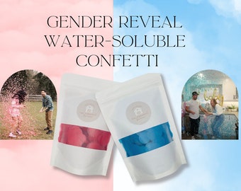 Gender Reveal Confetti | Water-Soluble Rice Paper, Mess-Free, Pink Blue Rainbow Eco-Friendly