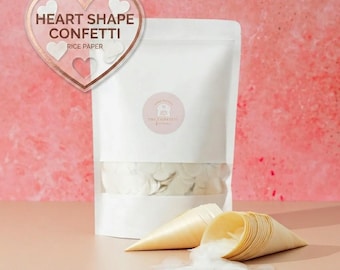 Heart Confetti Kit | Biodegradable Water-Soluble Rice Paper + Aspen Wood Cone | Wedding Toss, Eco-Friendly