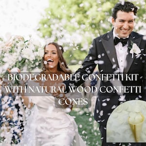 Biodegradable Wedding Confetti Kit 100% Natural Aspen Wood Confetti Cone Rice paper Bulk White or Color Eco-friendly Option image 1