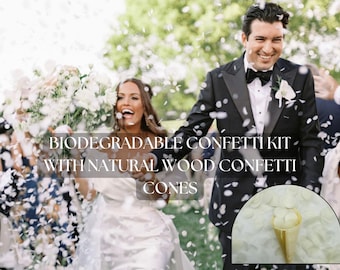 Biodegradable Wedding Confetti Kit | 100% Natural Aspen Wood Confetti Cone | Rice paper | Bulk | White or Color | Eco-friendly Option
