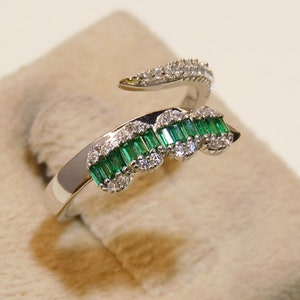 Natural Emerald And Diamond Wedding Band Ring / Women Gift Ring / Emerald Baguettes Wedding Band