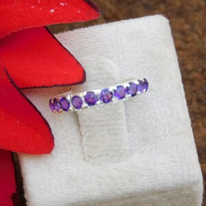 Natural Round Purple Amethyst Wedding Band / 14K Gold Round Amethyst Band / Daily Wear Amethyst Ring Band