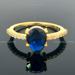 Lab Grown Blue Sapphire And Diamond Engagement Ring In 14k Solid Gold / Anniversary Gift Ring / Wedding Gift Ring