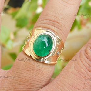 Oval Shape Natural Zambian Emerald And Diamond Engagement Ring / 18k Gold May Birthstone Ring