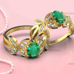 2 Carats Oval Shape Natural Zambian Emerald And Diamond Engagement Ring / Anniversary Wedding Gift Ring / 18K Solid Gold Ring