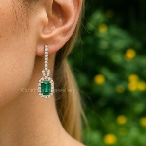 Emerald Cut Emerald Stud Earrings in 18K Gold | Handmade Emerald Earrings | Unique Gemstone Jewelry | Gift for her | Every day fine Jewlery