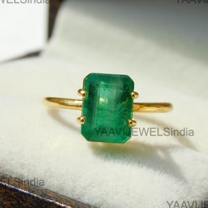 14K Gold Emerald Stone Solitaire Ring / Anniversary Wedding Gift Ring / May Birthstone Ring