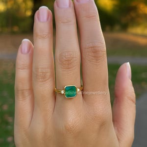 Natural Emerald cut Vintage Green Ring Wedding Ring for Women Emerald Ring Minimalist Emerald Ring | Everyday Emerald Jewelry Gift for Her