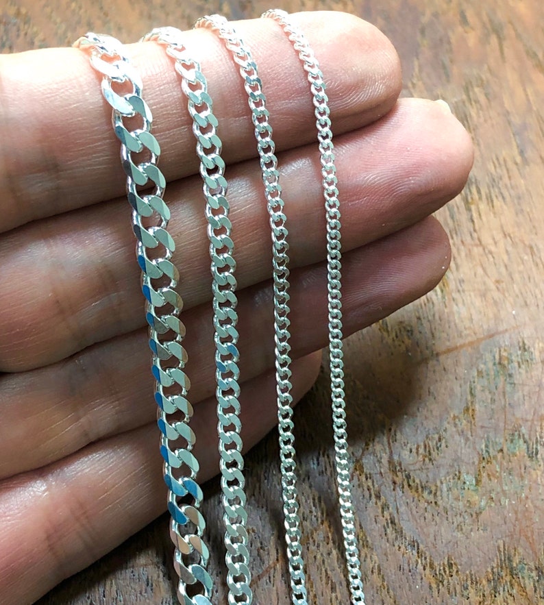 Solid Sterling Silver Curb Chains Mens Womens Necklace Etsy