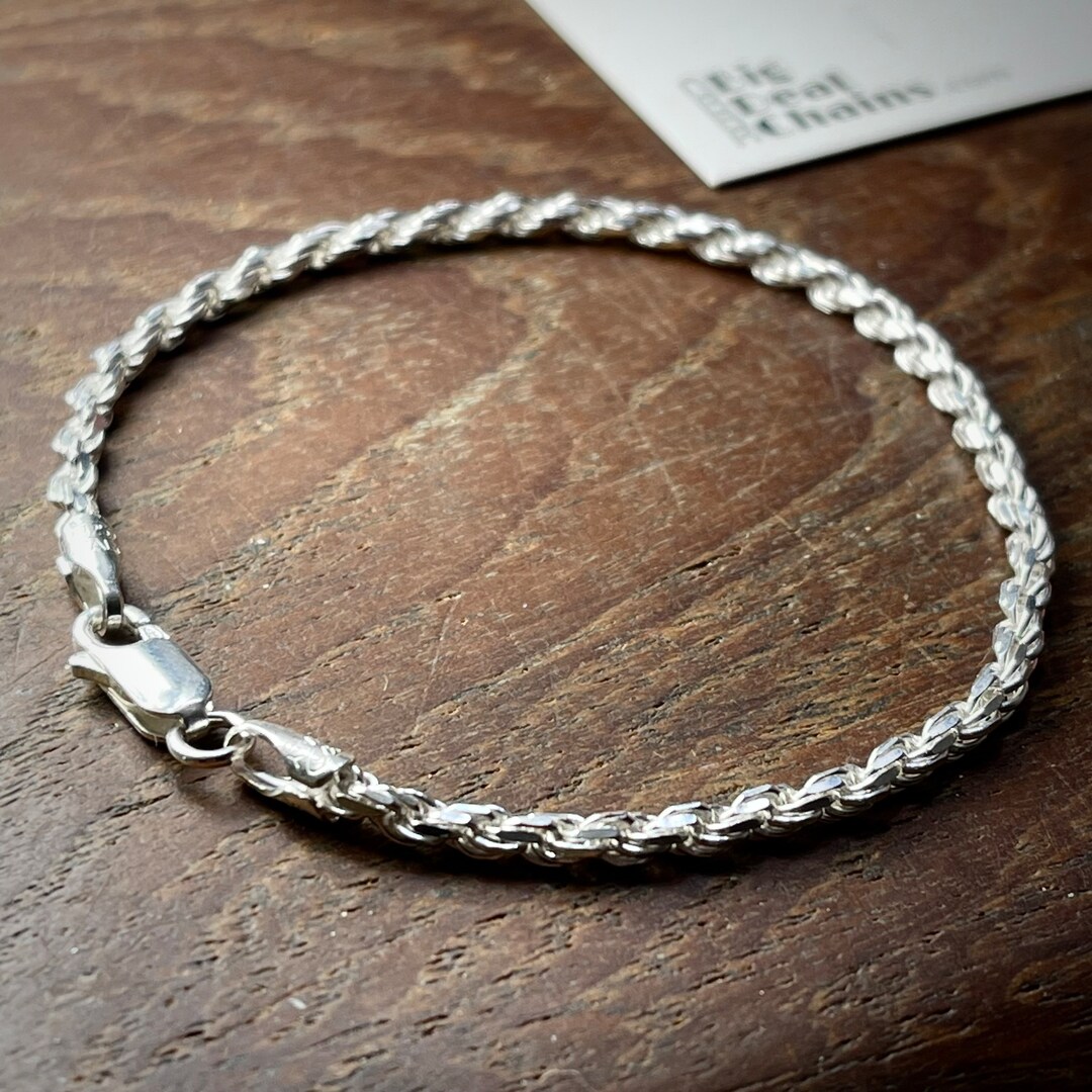 925 Solid Silver Rope Chain Bracelet 3mm Wide Men Women Etsy