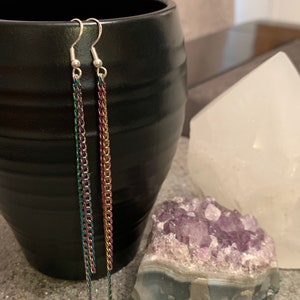 Rainbow Chain Long Dangle Earrings,Rainbow Anodized Niobium, Sterling Silver or Rainbow Plated Stainless Steel Hooks