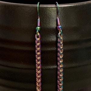 Rainbow Plated Chain Long Dangle Earrings,Rainbow Anodized Niobium, Sterling Silver or Rainbow Plated Stainless Steel Hooks