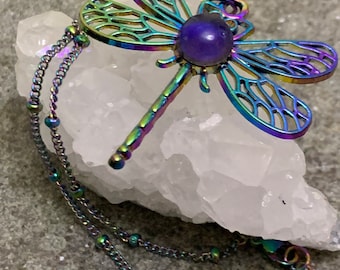 Dragonfly Mood Color Changing Choker or Necklace, Rainbow Plated Chain, Mood Heat Sensitive, Hypoallergenic Stainless Steel , Custom Length