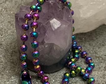Rainbow Titanium Plated Steel Ball Chain Necklace: Hypoallergenic Stainless Steel Choker