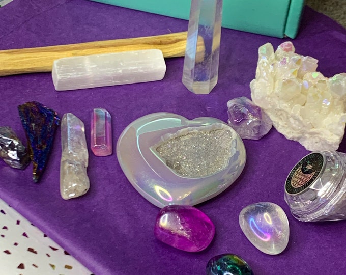 Rainbow Aura Crystal Set, Angel Aura Quartz Crystal Gift Set