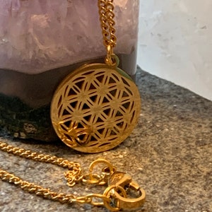 Gold Flower of Life Necklace or Choker, Seed of Life Pendant, Metaphysical Spiritual Jewelry, Hypoallergenic Chain and Charm, Custom Length