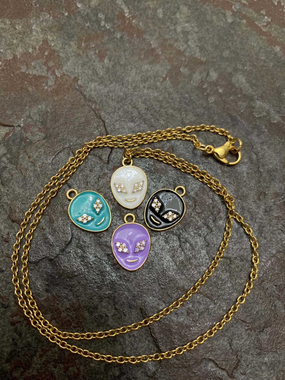 Gold Alien Necklace: Enamel ET Pendant, Cubic Zirconia Eyes - Etsy