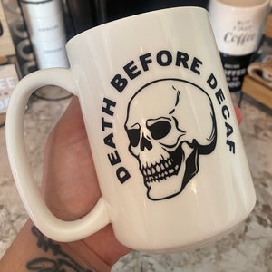 Death Before Decaf – Engraved Stainless Steel Tumbler, Stainless Coffee Cup,  Coffee Lover Gift – 3C Etching LTD