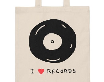 I Love Records Canvas Tote Bag | Portable Vinyl Record Reusable Storage Bag Over The Shoulder