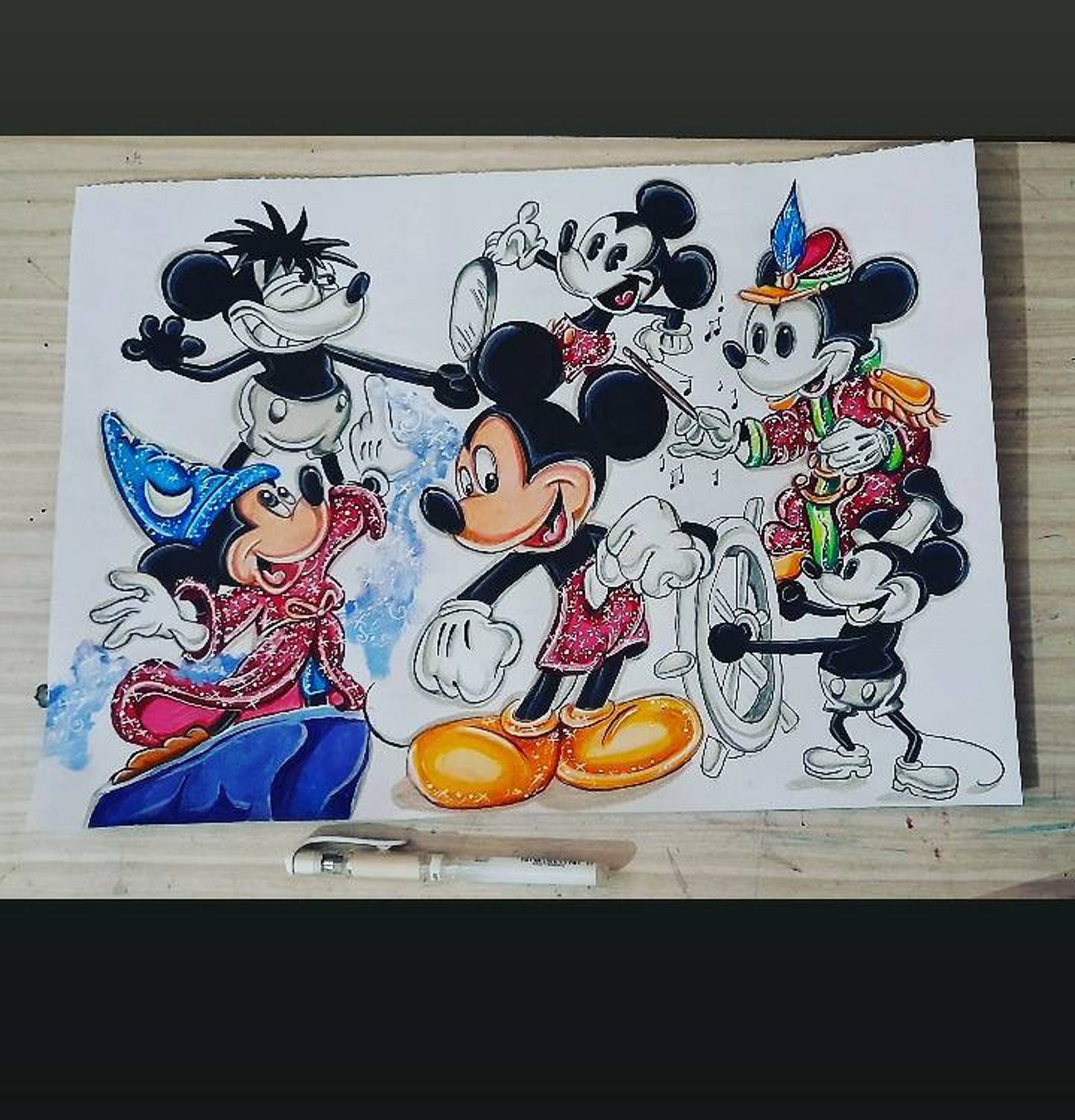 Mickey Through The Years A3 Painting | Etsy