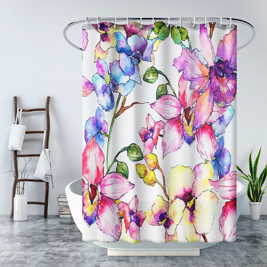 Pink Floral Shower Curtain Vintage Floral Shower Curtain Etsy