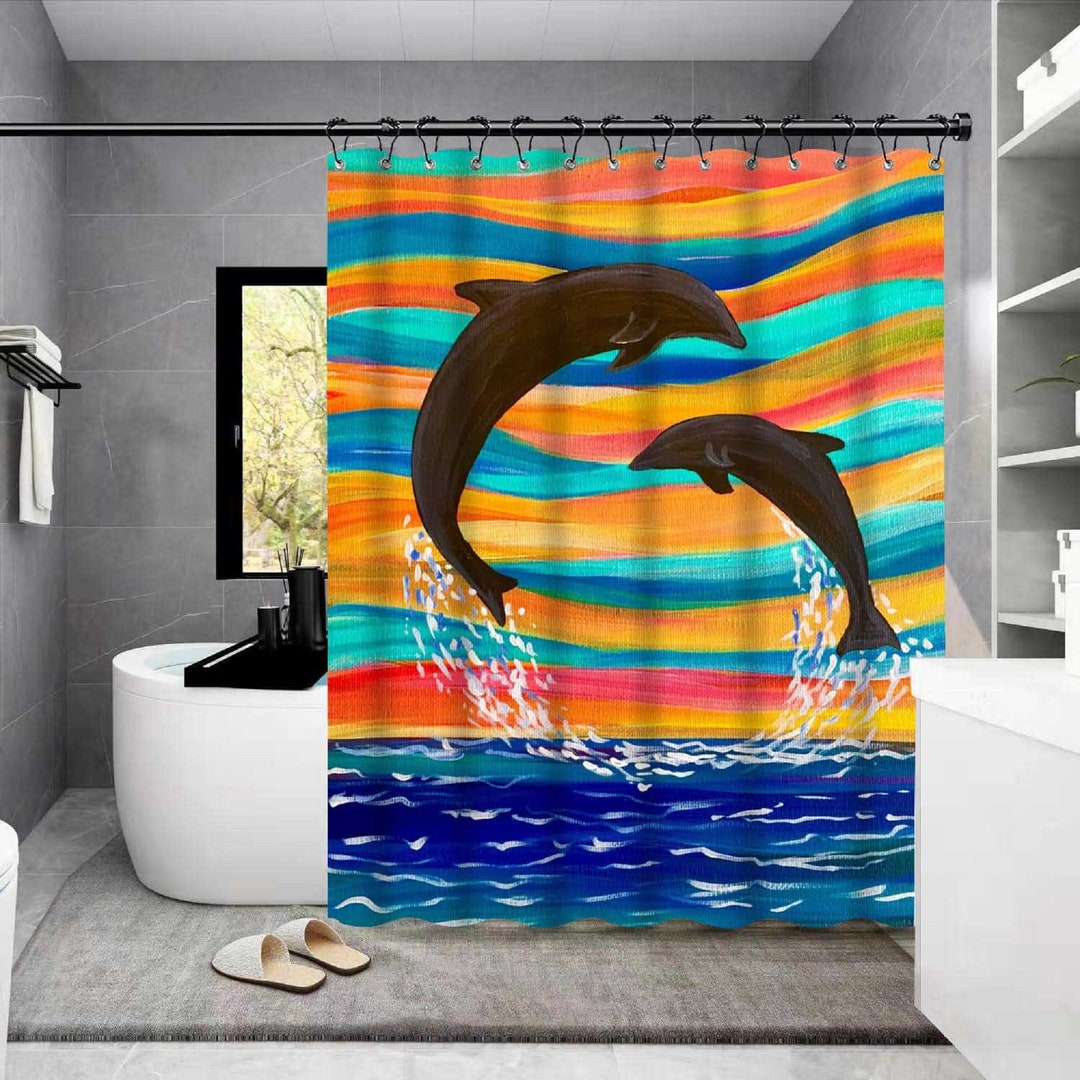 Sea Animal Bath Decor Summer Shower Curtain Animal Dolphin Etsy