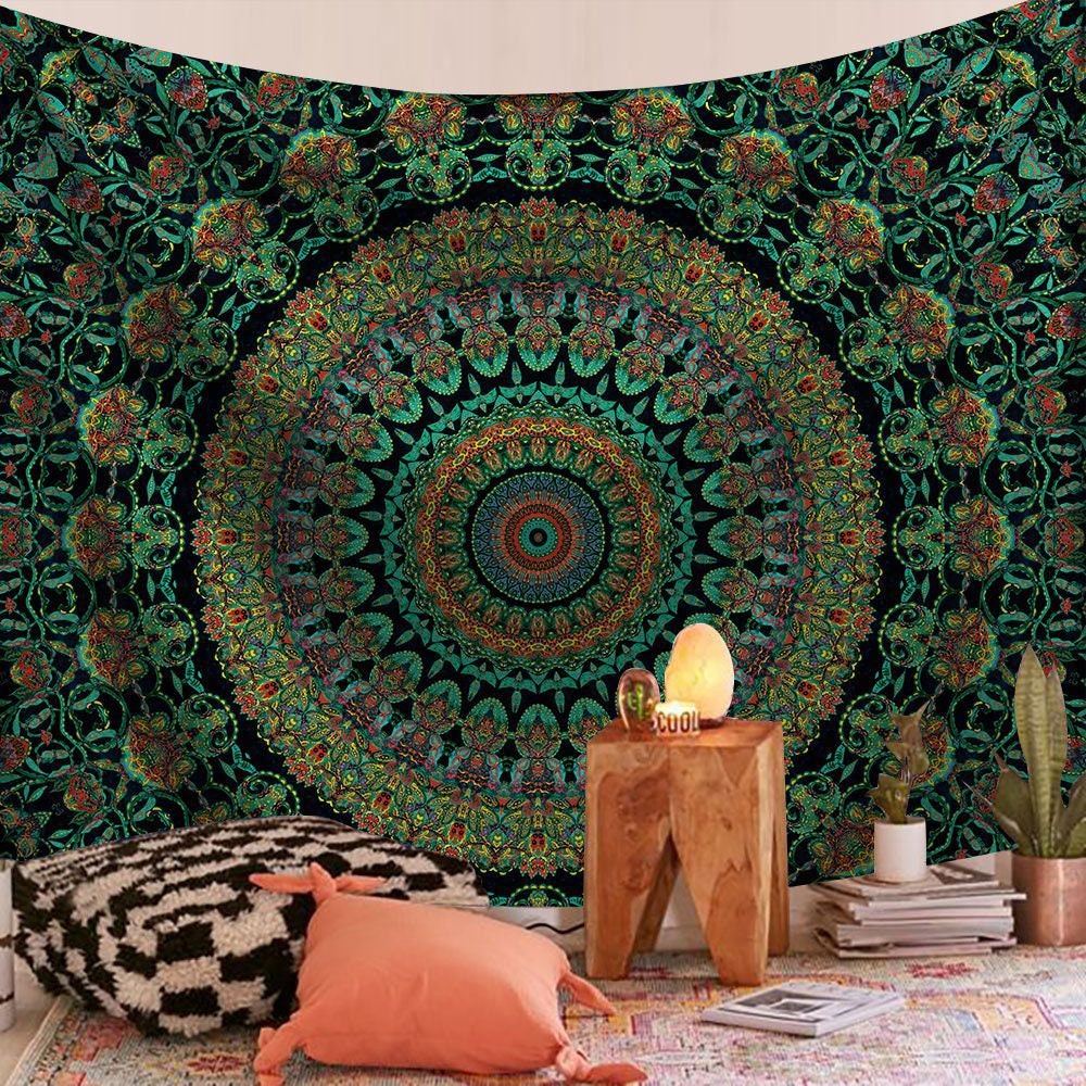 Mandala Tapestry, Peacock Feathers Tapestry, Bohemia Tapestry, Party Art Wall Hanging Decor, Bedroom Living Room Decor, Dark Green Tapestry