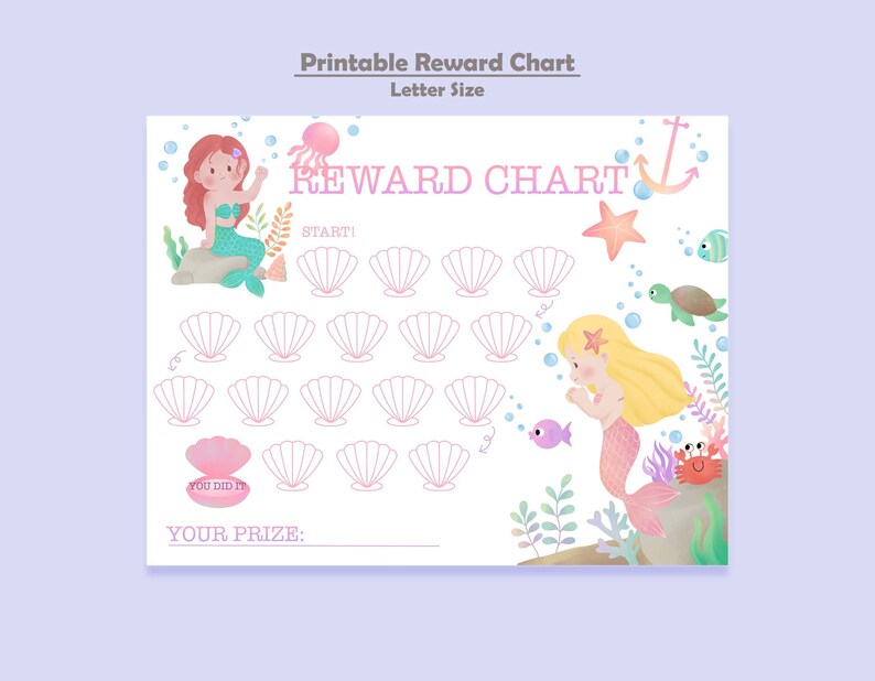 Printable Mermaids Reward Chart Girl's Sticker Chart | Etsy