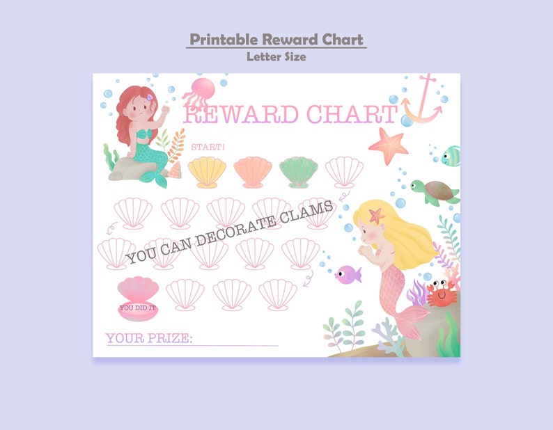 Printable Mermaids Reward Chart Girl's Sticker Chart | Etsy