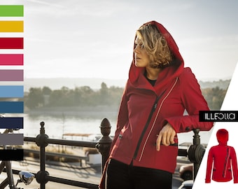 Red Raincoat, Hoodie Jacket, Asymmetrical Softshell raincoat, Parka Women, Hooded zipper jacket, Plus Size Hoodie, Big Hood jacket women