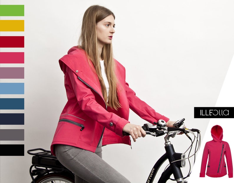 Hooded Softshell Jacket women womens raincoat Pink Softshell Raincoat Reflective jacket Plus Size Raincoat with big hood Cycling jacket