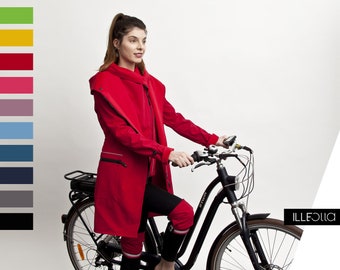 Cycling Road Bike Bicycle Coat with accessories, biking rain coat, Softshell City Anorak for Spring, Hooded Long trench coat biker outfit