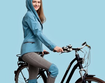 Blue Softshell Women's Biker Jacket, Reflective, Plus Size Hoodie