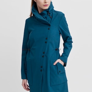 Raincoat women,Rain or shine rainjacket,Teal raincoat Bright rainproof jacket, asymmetrical rain coat,Blue windproof trench windbreaker coat