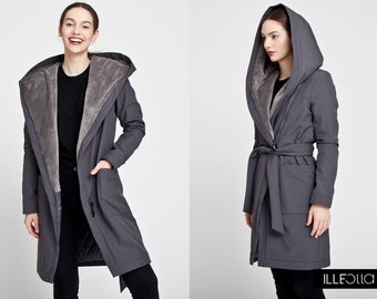 gray urban winter coat, plus size coat, gray maxi coat, Gray Winter Coat, Hooded Coat, Womens Coat, Gray Coat, Asymmetrical Coat,