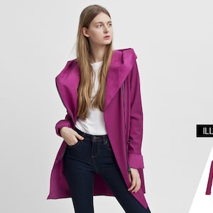 Softshell Coat, Hooded Spring Red RainCoat for Women, Long cycling coat, parka, trench coat, pink Long overcoat , small  extra large size