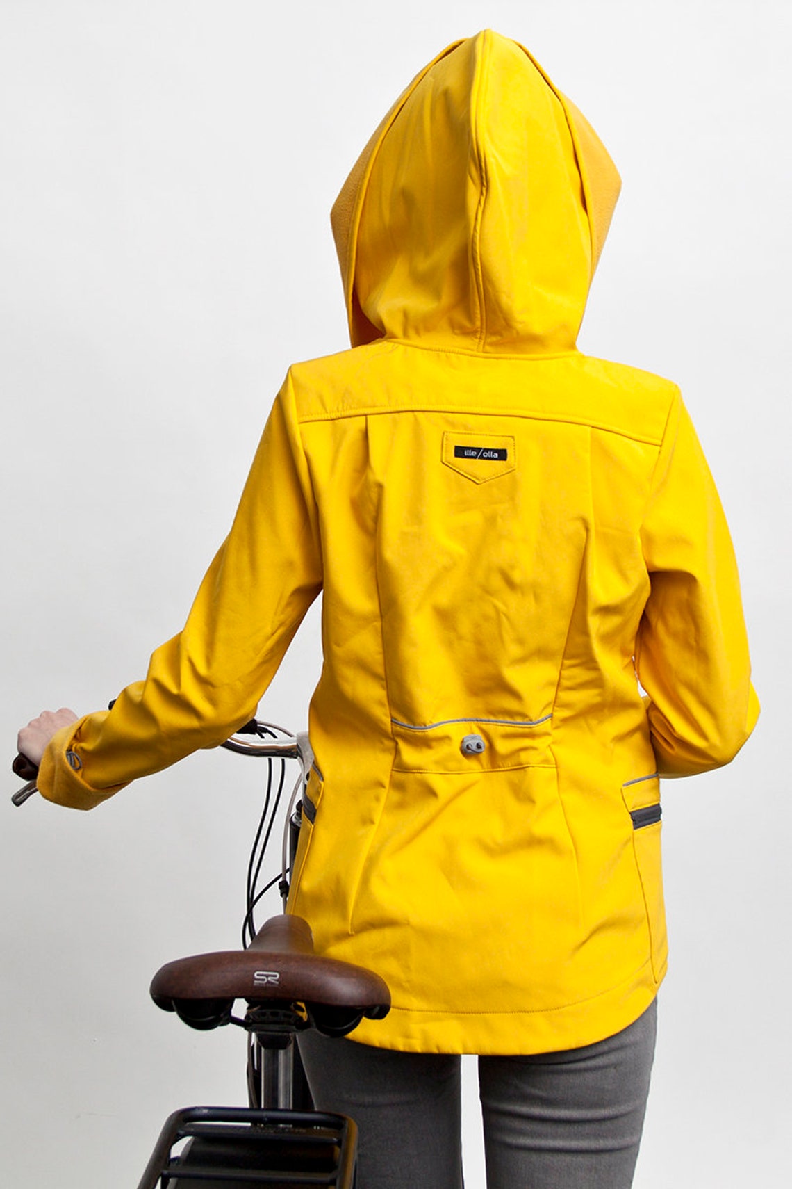 Yellow Raincoat Zipper Hood Jacket Reflective Jacket Asymmetrical yellow-raincoat-zipper-hood-jacket-reflective-jacket-asymmetrical