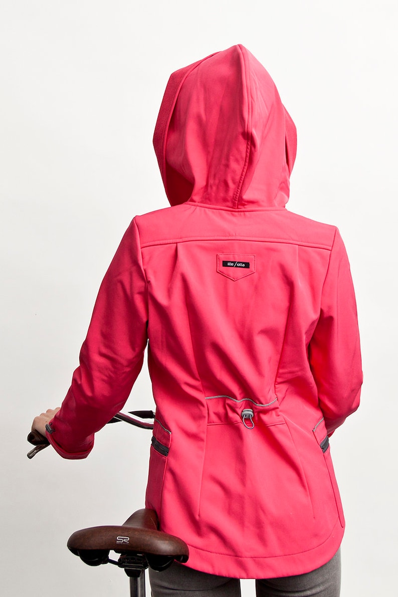 Hooded Softshell Jacket women womens raincoat Pink Softshell Raincoat Reflective jacket Plus Size Raincoat with big hood Cycling jacket