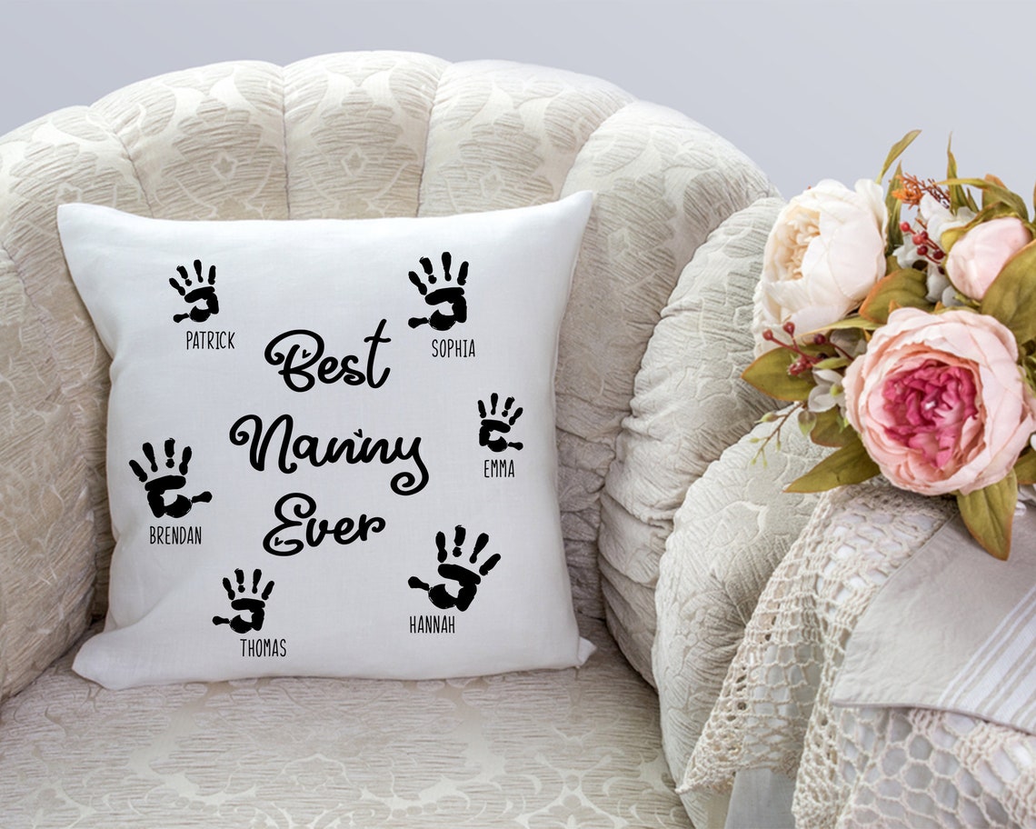 Personalized Best Nanny Ever Pillow Handprint Design Pillow Etsy