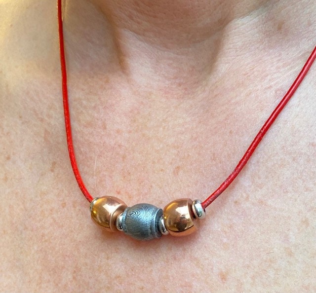 Damascus and copper bead necklace 